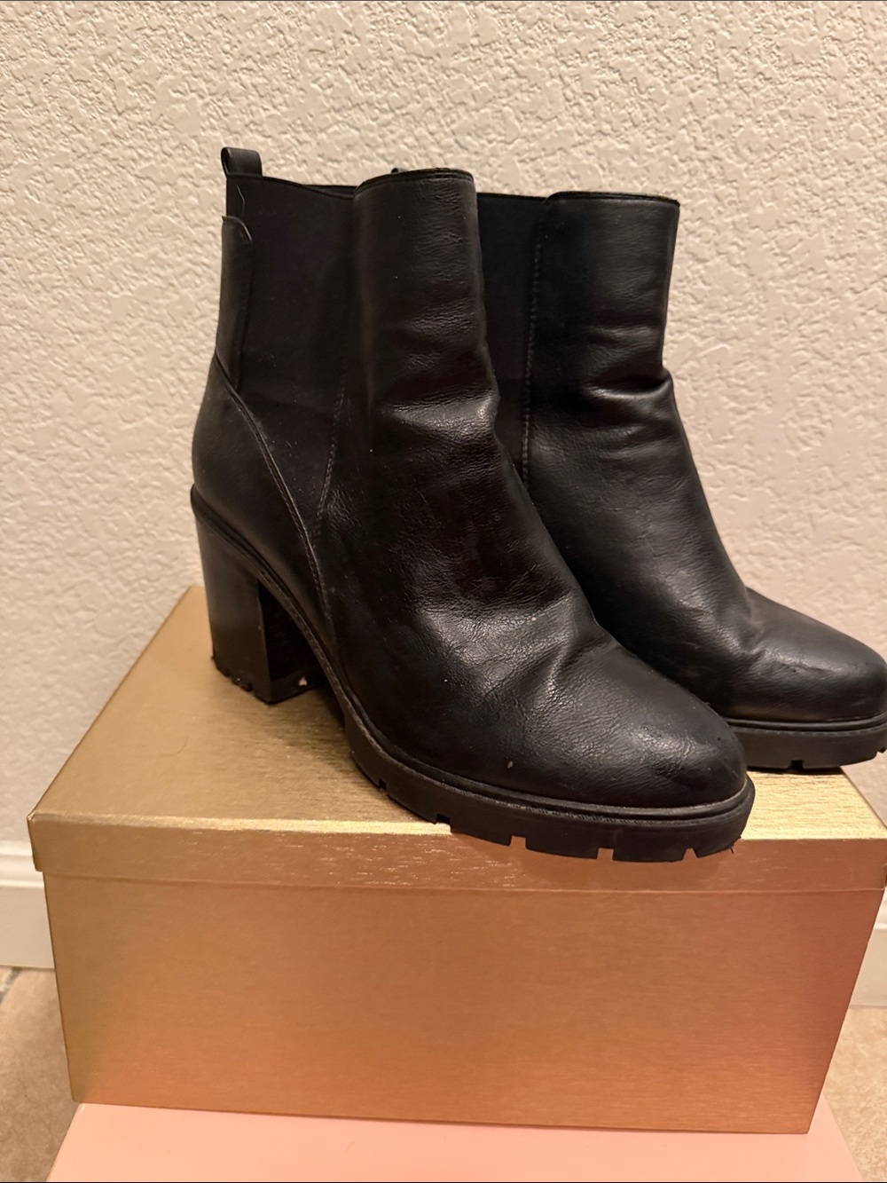 Call It Spring Black Chunky Heel Chelsea Ankle Boots